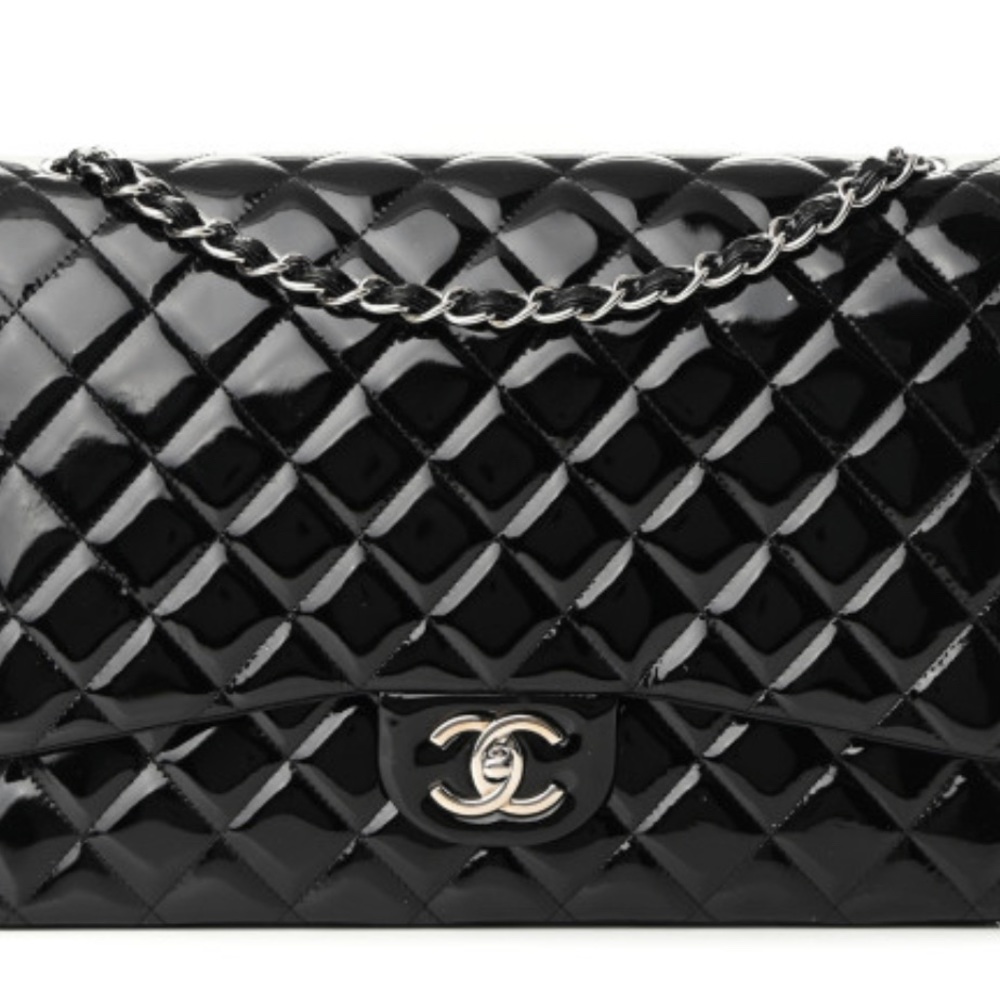 CHANEL Patent Quilted Maxi Double Flap in Black